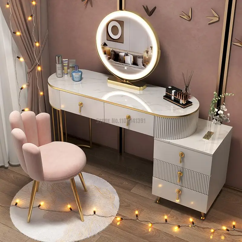 Модерен и Луксозен Тоалетка за Малки Спални, Интелигентна кутия за съхранение, Тоалетка с огледало за салона за красота, Тоалетен огледало, Мебели с чекмеджета . ' - ' . 0