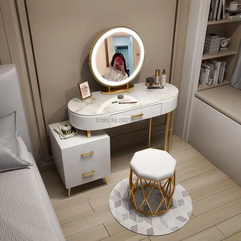 Модерен и Луксозен Тоалетка за Малки Спални, Интелигентна кутия за съхранение, Тоалетка с огледало за салона за красота, Тоалетен огледало, Мебели с чекмеджета . ' - ' . 1