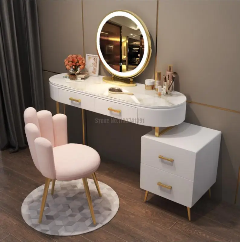 Модерен и Луксозен Тоалетка за Малки Спални, Интелигентна кутия за съхранение, Тоалетка с огледало за салона за красота, Тоалетен огледало, Мебели с чекмеджета . ' - ' . 2