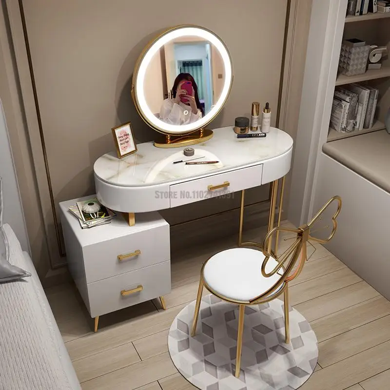 Модерен и Луксозен Тоалетка за Малки Спални, Интелигентна кутия за съхранение, Тоалетка с огледало за салона за красота, Тоалетен огледало, Мебели с чекмеджета . ' - ' . 3