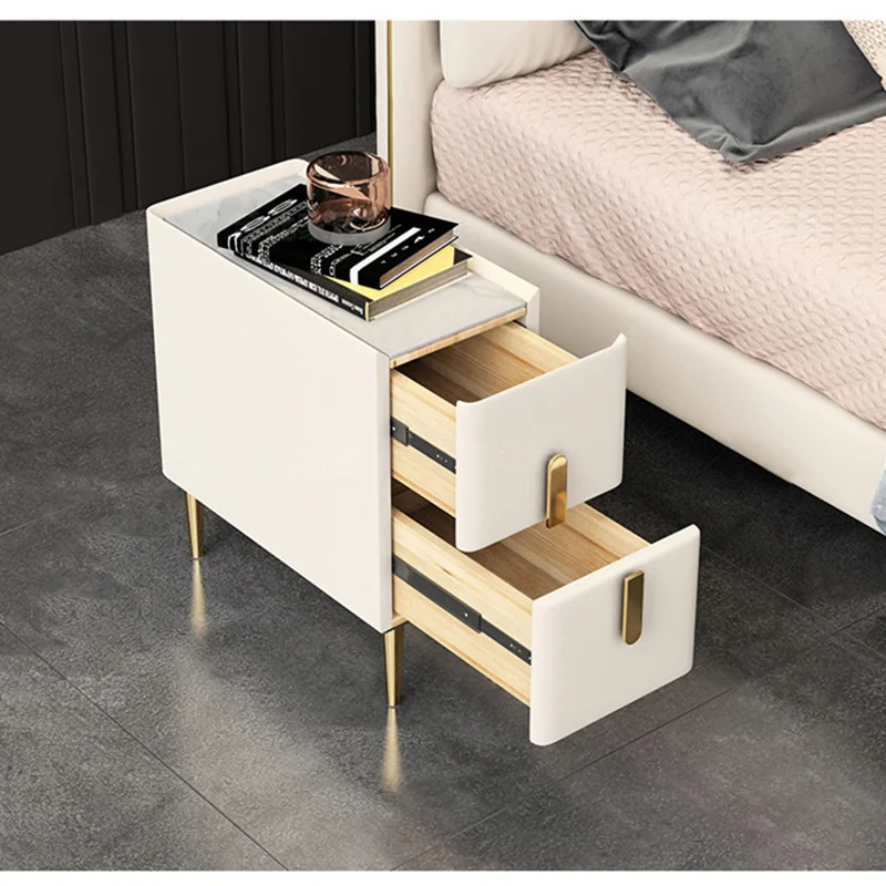 Малка странична масичка в спалнята в скандинавски стил, Модерно обзаведен Кухненски Шкаф с тясна каменна повърхност, Самостоятелна, с 2 чекмеджета, Дървени масички за спални . ' - ' . 1