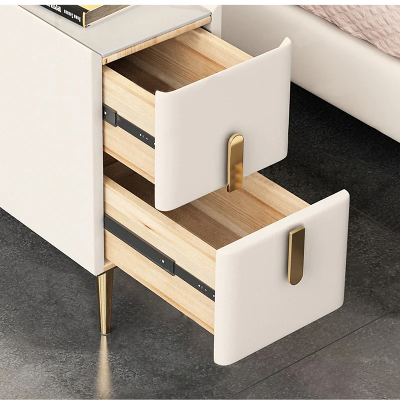 Малка странична масичка в спалнята в скандинавски стил, Модерно обзаведен Кухненски Шкаф с тясна каменна повърхност, Самостоятелна, с 2 чекмеджета, Дървени масички за спални . ' - ' . 3