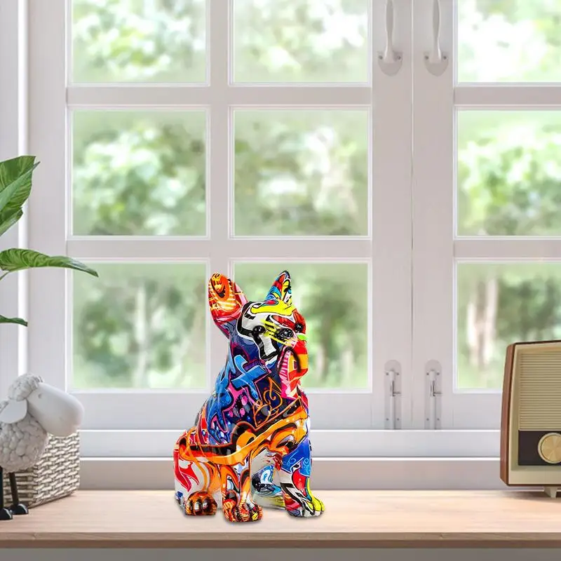Скулптура на френския булдог Многоцветен Статуя на Куче, Статуетки Булдог, украса за дома, офиса, хола . ' - ' . 2