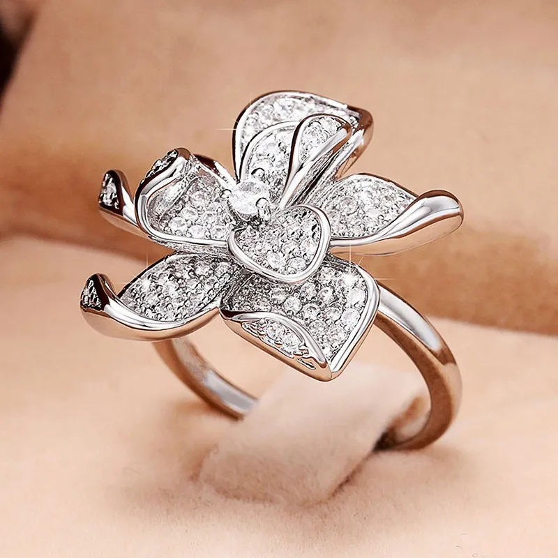 Нов пръстен с цвете ЧЕХИЯ за жени, Луксозни сватбени пръстени е сребърен цвят, Създава пръстен за ежедневна употреба, с елегантен аксесоар, бижута . ' - ' . 2