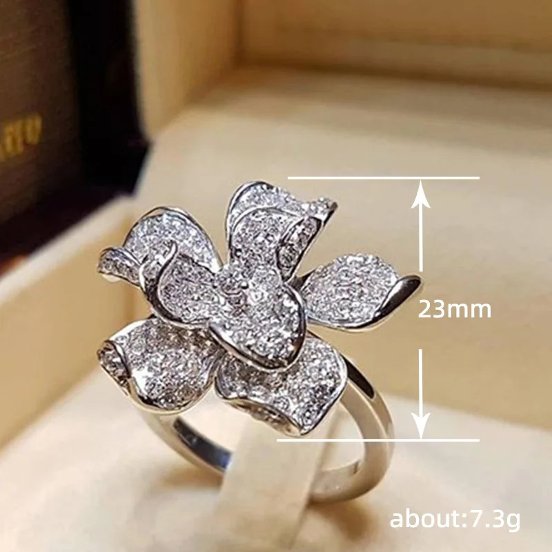 Нов пръстен с цвете ЧЕХИЯ за жени, Луксозни сватбени пръстени е сребърен цвят, Създава пръстен за ежедневна употреба, с елегантен аксесоар, бижута . ' - ' . 3
