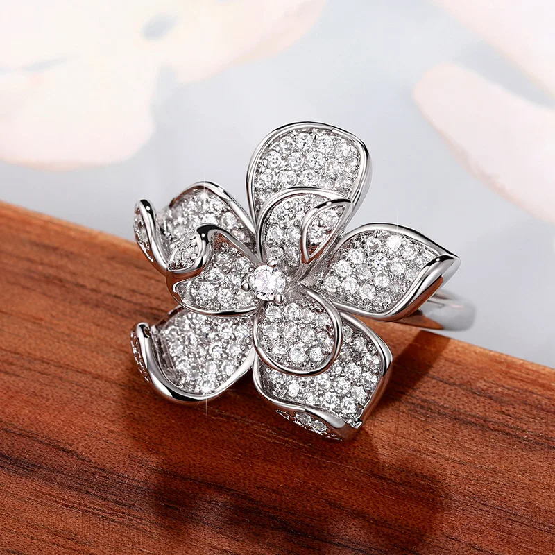 Нов пръстен с цвете ЧЕХИЯ за жени, Луксозни сватбени пръстени е сребърен цвят, Създава пръстен за ежедневна употреба, с елегантен аксесоар, бижута . ' - ' . 4