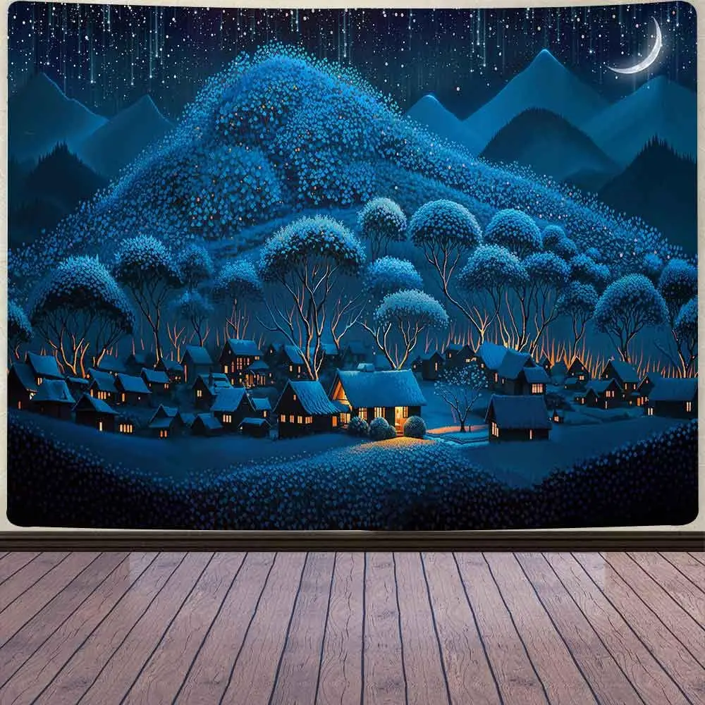 Звездна нощ Гоблен Абстрактна живопис с маслени бои Ретро Стенен Гоблен в стила на Лунния град, в стил хипи за хола Спалнята на общежитието . ' - ' . 1
