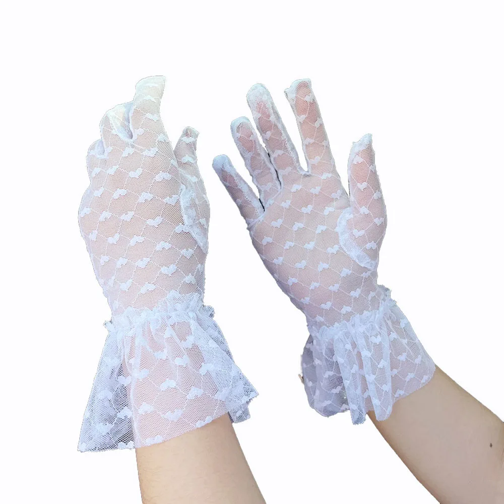 Дамски дантелени ръкавици Модерен Есенно-летни Дамски Къси Тюлевые Еластични ръкавици с листа на Лотос, Гъвкави Мрежести ръкавици за пълен пръст . ' - ' . 1