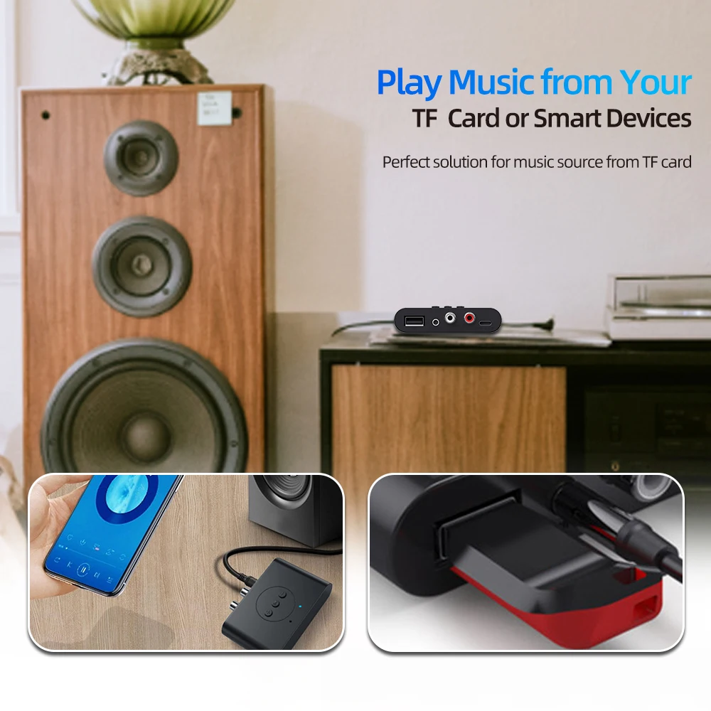 Аудиоприемник Bluetooth 5.0 3.5 мм Жак AUX U Диск NFC RCA Стерео Музикален Безжичен адаптер с микрофон за комплект за автомобил Bluetooth Говорител . ' - ' . 2