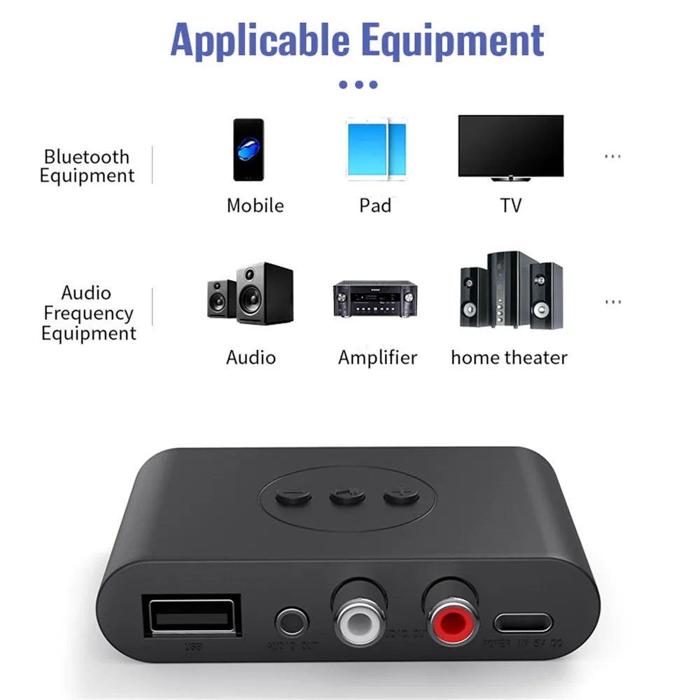 Аудиоприемник Bluetooth 5.0 3.5 мм Жак AUX U Диск NFC RCA Стерео Музикален Безжичен адаптер с микрофон за комплект за автомобил Bluetooth Говорител . ' - ' . 3