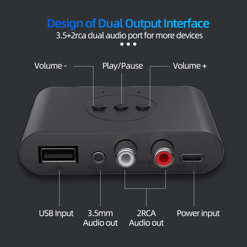 Аудиоприемник Bluetooth 5.0 3.5 мм Жак AUX U Диск NFC RCA Стерео Музикален Безжичен адаптер с микрофон за комплект за автомобил Bluetooth Говорител . ' - ' . 5