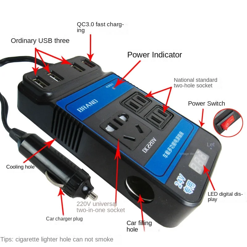 Автомобилен инвертор 12 В 24 В До 220 В, 4 USB-трансформатор, адаптер преобразувател, Автоматично зарядно устройство, led дигитален дисплей, Аксесоари за превозни средства . ' - ' . 1