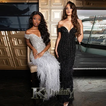 Kybeliny Модерните официални рокли, бродирани с мъниста от пера, Абитуриентски рокли 2023, Русалка, За жени, Празнични Вечерни Рокли по поръчка
