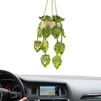 Автомобилни растения в саксии, декор на една кука, плетени калъф за растения в саксии за автомобилни огледала, Растения в саксии, аксесоари за автомобилни огледала, растение, изплетен на една кука