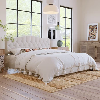 Живеейки легло-платформа с извито под формата на седлото, таблата и детайли с ромбовидным модел, King size