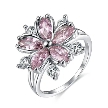 Елегантни модни Годежни пръстени Принцеса Сакуры за Булката, Бижута, Романтични дамски пръстени с цирконии под формата на цветове на череша