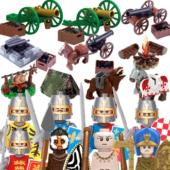 Строителни блокове, Мини-тухли, Средновековна фигурки на Войници, подаръци, играчки, обзавеждане, Палатка, един Боен кон, Артилерия, Египетски фараон, Рицарски легион