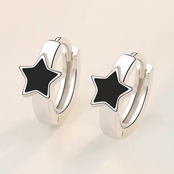 KOFSAC/ Лидер на Продажбите, Черни обеци-пръстени във формата на Звезда За жени, Просто Мода обтегач за уши от сребро 925 проба, Бляскава бижута, подарък за момичета