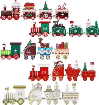 Дървени орнаменти във формата на коледните влакове с фигура на елен на Дядо Коледа, творчески мини-влак, тенис на декор за коледна украса за дома