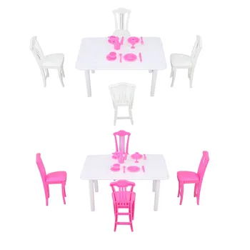 Комплект от столове за масата за хранене на кукла къща Миниатюрна маса за Хранене с висока Имитация на закругленных ръбовете на Малки детайли за детски подаръци