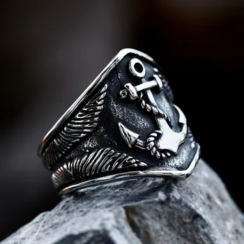 Готическа Винтажное пръстен с котва Викинга от неръждаема стомана за Мъже и жени, Модни пръстени с компас в скандинавски Стил, Вечерни, Амулети, бижута, аксесоари