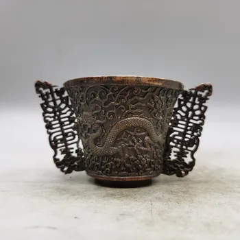 Колекция от антични бронз, изискан месинг чаша за вино с двойно дракон