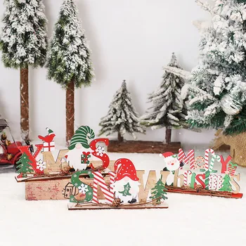 Коледна украса За дома Дървена Буква Снежинка Дядо Коледа, Снежен човек Украса Коледен маса Декор Навидад Новогодишния Интериор