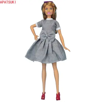 Сиво клетчатое рокля с къс ръкав за Барби кукли, модни рокли на принцеси за кукли Барби, 1:6, аксесоари за куклени къщи BJD, детски играчки