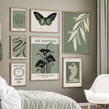 Градински чай Зелен, листа на Пикасо, Матис, Пеперуда, Ботанически Монтиране на Изкуството, платно, маслени картини, Плакати и щампи, живопис за всекидневна Декор на стая