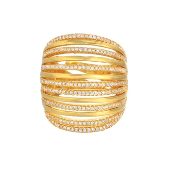 CWWZircons Луксозен златист цвят Регулируеми многослойни кубични циркониеви големи Широки пръстени ЧЕХИЯ за жени Сватбени Бижута за бала J0160