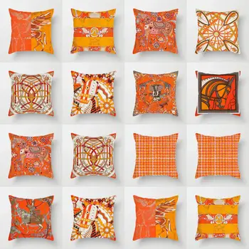 Калъфка в оранжевата ивица, Меки калъфки за възглавници, лесен наволочный калъф, Червен геометрична калъфка за дома на дивана в хола