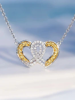 Уважаеми Дамско Колие с отложено във формата на Голяма Влюбен сърцето, Златен, Сребърен цвят, Колие от планински кристал за жени, Сватбената огърлица от бял кристал