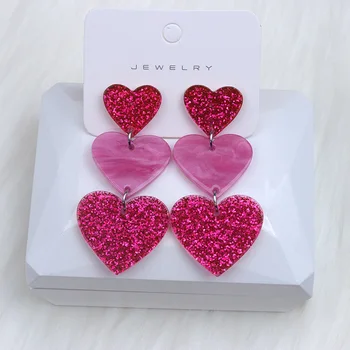 Сладки Висящи обеци с отложено във формата на Сърце За жени и Момичета, Многослойни Акрилни обеци-карамфил От смола, Бижута Подарък Brincos Pendientes