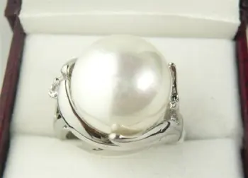 Очарователно пръстен 14 мм с бели перли във формата на миди 18 КГР (#6,7,8,9)