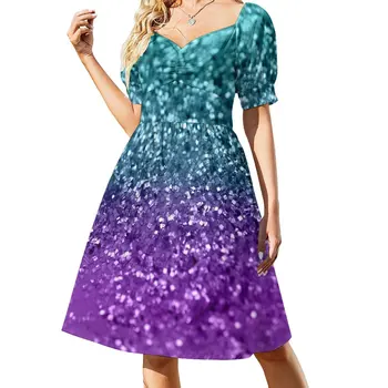 Нов лилаво, тюркоаз блясък за момичета-русалочек #1 (изкуствен блясък) #блестящ #интериор # изкуство, без ръкави рокля, дамска мода