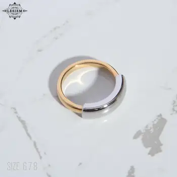 LESIEM Модерен дизайн 18KGP златно покритие размер 6 7 8 женски пръстен в стил мозайка, два тона бижу пръстен в стил мозайка, подарък за врата за нея