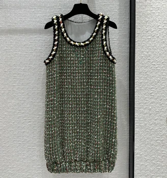 Абсолютно ново Есен Красива Женствена рокля 2023 Високо качество в винтажную клетка от твида C662
