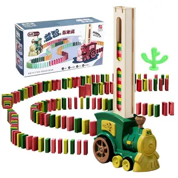 Влак на Доминото, детска играчка от кубчета, Домино, забавен електрически влак на Доминото, играчки за сглобяване и подреждане за деца, момчета и момичета 3-8 години