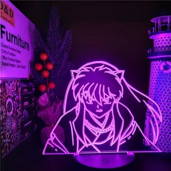 Inuyasha 3D Лампа Аниме Led нощна светлина за детска спалня Декор Тенис лека нощ USB Променящ се цвят лампа Манга Подаръци за рожден Ден