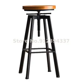 Iron бар Стол, Промишлен Въртящ се Бар Стол, Домашен Подвижен Бар стол, стол от масивна дървесина, Висок бар стол