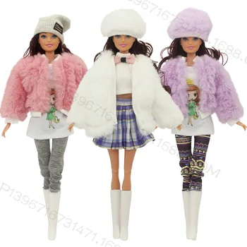 1 комплект новата кукольной дрехи, плюшен яке + Модерен костюм, пола + шапка, подходящ за 11,8-инчов кукли Барби, ежедневни облекла