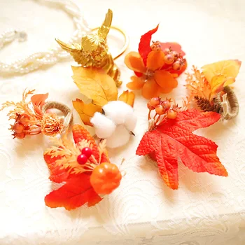 3шт Тиква Кленов Лист Обтегач за Кърпички на Изкуствени Цветя, Деня на Благодарността Декор на масата за Хранене Хелоуин Вечерни Аксесоари