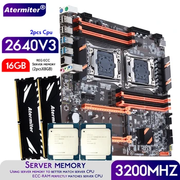 Дънна платка Atermiter Dual X99 с процесор в LGA 2011-3 XEON E5 2640 V3 *2 с комбиниран комплект сървър памет 2pcsX8GB = 16 GB DDR4 3200 Mhz