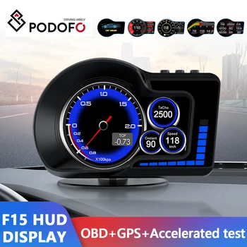 Podofo Автомобилният Цифров Скоростомер OBD2 + GPS Head Up Display HUD Аларма за Превишаване на налягането на Турбокомпресор За Универсални Горивни превозни средства След 2007 г.