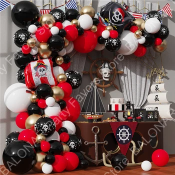 1 комплект Пиратски Кораб Тема Хелоуин Черни Червени Златни Латексови балони Детски душ за Парти по случай рождения Ден на Момчето Украса за дома