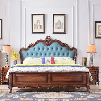 Американската лека луксозно легло от масивна дървесина, просто модерна 1,8 м, главна спалня, луксозно двойно меко легло