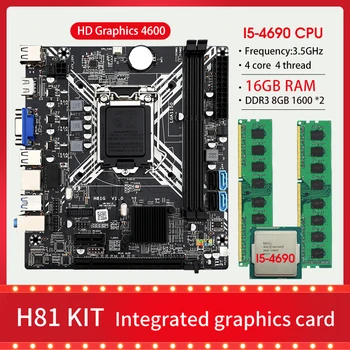 Комплект дънната платка H81 LGA 1150 с процесор Core I5 4690 DDR3 е 8 GB * 2 = 16 GB 1600 Mhz PC RAM памет USB3.0 SATA3.0 Вградена графична