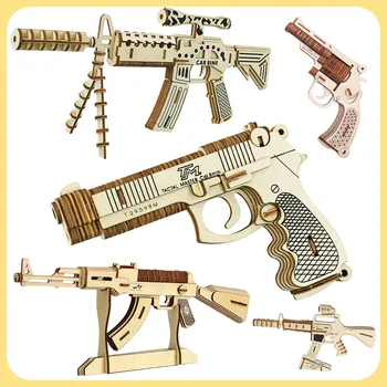 Монтаж на дървена, модел на пистолет-пъзел, Пистолет пушка AK47, 3D Модел на играчка пистолет, не стреляющего забавни играчки за деца, Възрастни, момчета, Подаръци