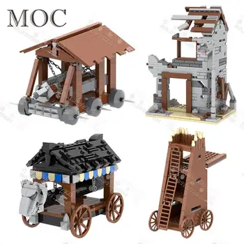 Средновековна военна стълбище, камион, Обсадни машини, Строителни блокове на MOC, направи си сам, на Сцената на война, в Руини, Модели на къщи, Монтаж на Тухли, играчки за деца