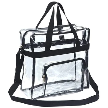 Прозрачната чанта-тоут, Регулируема презрамка и горната част на ципа, сигурността на стадиона, за пътуване и фитнес зала, Прозрачна чанта идеален за спорт